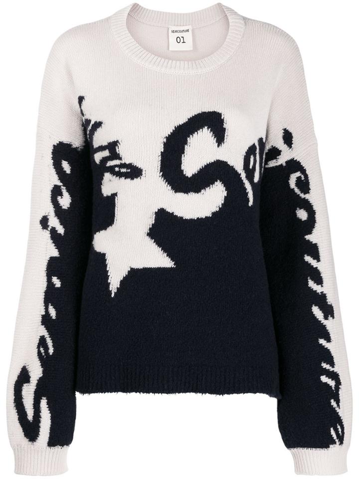 Semicouture Logo Two-tone Knit Sweater - White