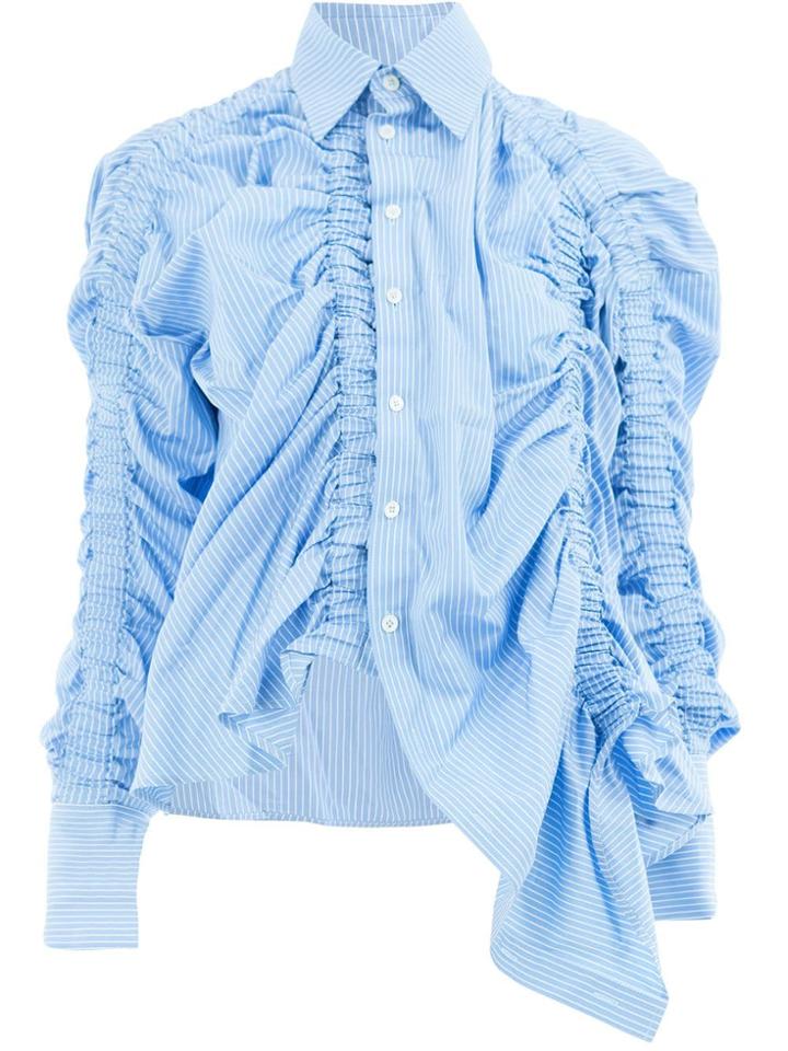 Rokh Pinstripe Ruched Shirt - Blue