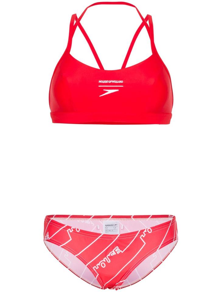 House Of Holland Logo Print Bikini - Red