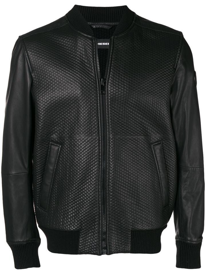 Diesel Leather Bomber Jacket - Black