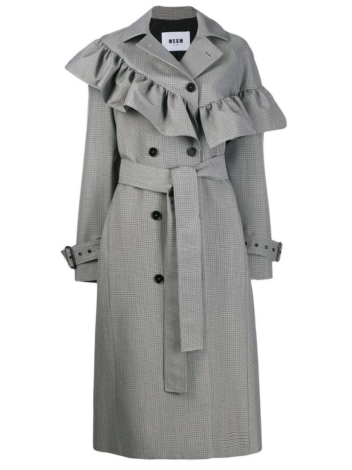 Msgm Ruffled Houndstooth Coat - Grey