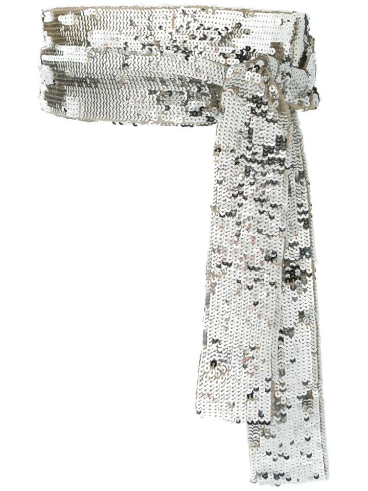 Attico Embroidered Sequinned Belt - Silver