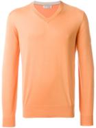 Brunello Cucinelli V-neck Jumper, Men's, Size: 56, Yellow/orange, Cotton