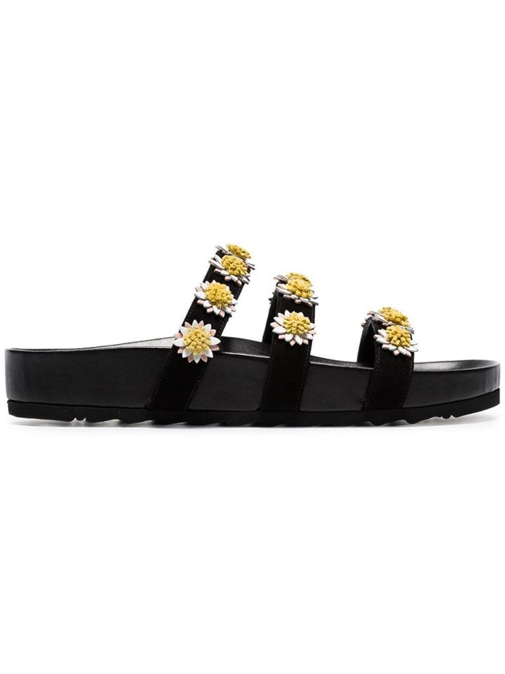 Fabrizio Viti Black Daisy Embellished Suede And Leather Sandals