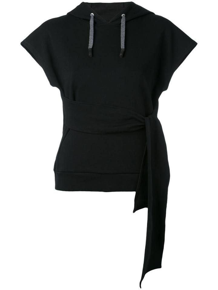 Eleventy - Belted Hooded Knitted Blouse - Women - Cotton/spandex/elastane - S, Black, Cotton/spandex/elastane