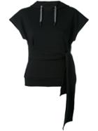 Eleventy - Belted Hooded Knitted Blouse - Women - Cotton/spandex/elastane - S, Black, Cotton/spandex/elastane