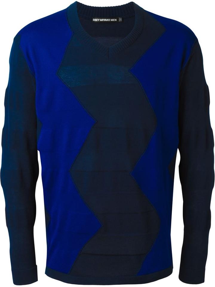 Issey Miyake Men Zig-zag Knit V-neck Jumper
