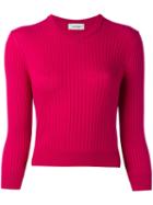 Courrèges - Cropped Round Neck Knit Top - Women - Cotton/cashmere - 3, Pink/purple, Cotton/cashmere