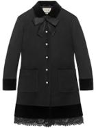Gucci Wool Coat With Lace Detail - Black