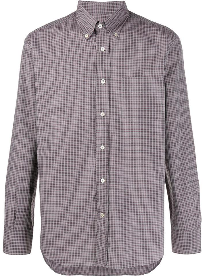 Canali Check-print Buttoned-collar Shirt - Grey