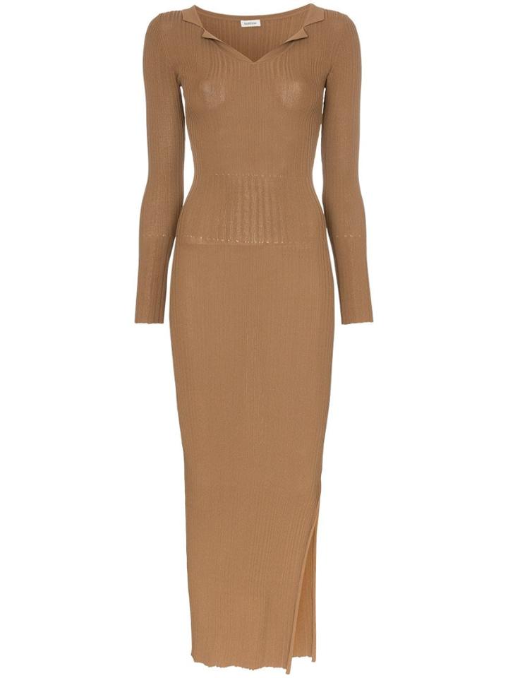Toteme Arezzo Collared Long-sleeved Ribbed Bodycon Dress - Brown