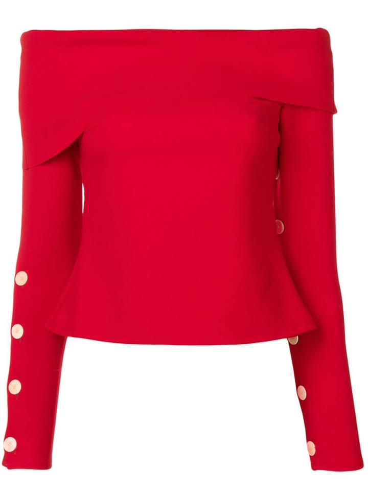 A.w.a.k.e. Mode Off-shoulder Button Top - Red