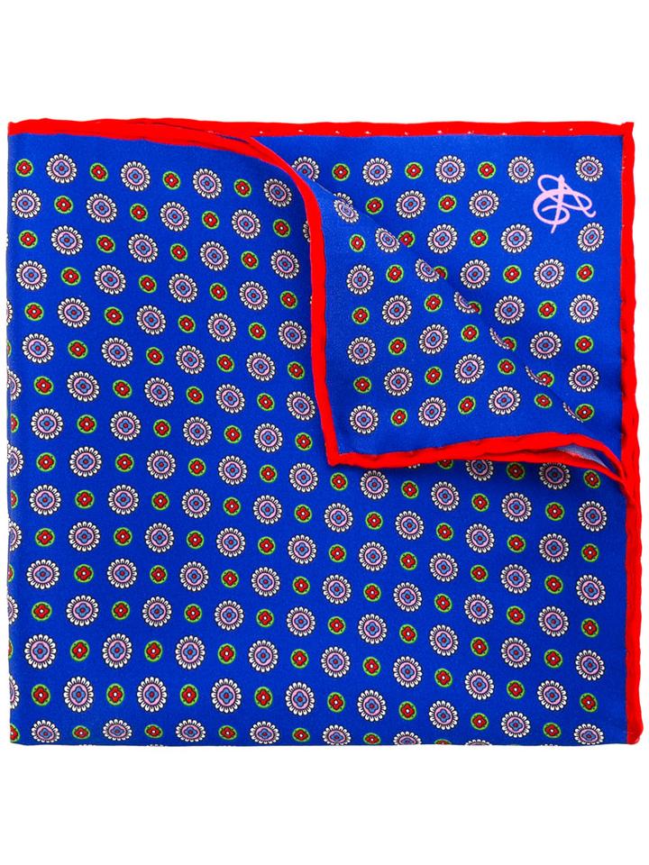 Canali - Patterned Pocket Square - Men - Silk - One Size, Blue, Silk