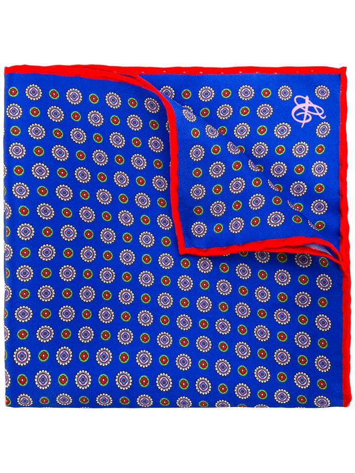 Canali - Patterned Pocket Square - Men - Silk - One Size, Blue, Silk