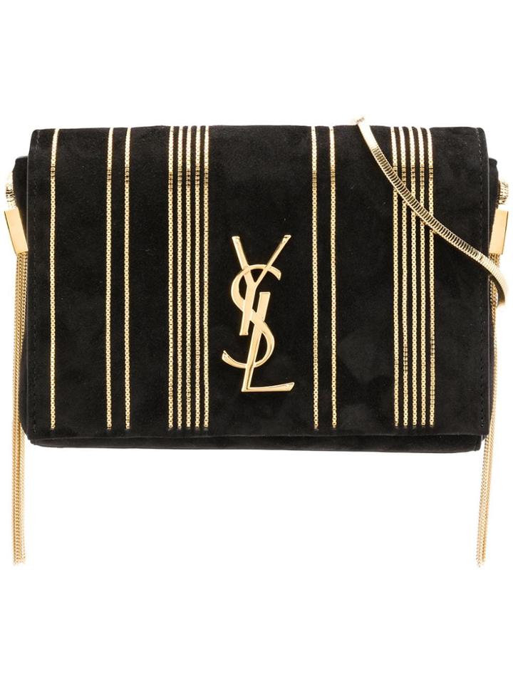 Saint Laurent Striped Square Crossbody Bag - Black