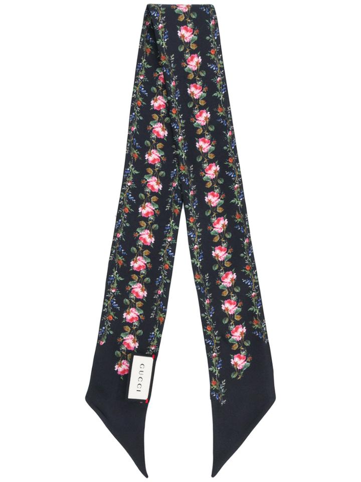 Gucci Floral Print Neck Bow - Black