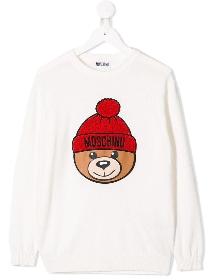 Moschino Kids Teen Bear Logo Jumper - White