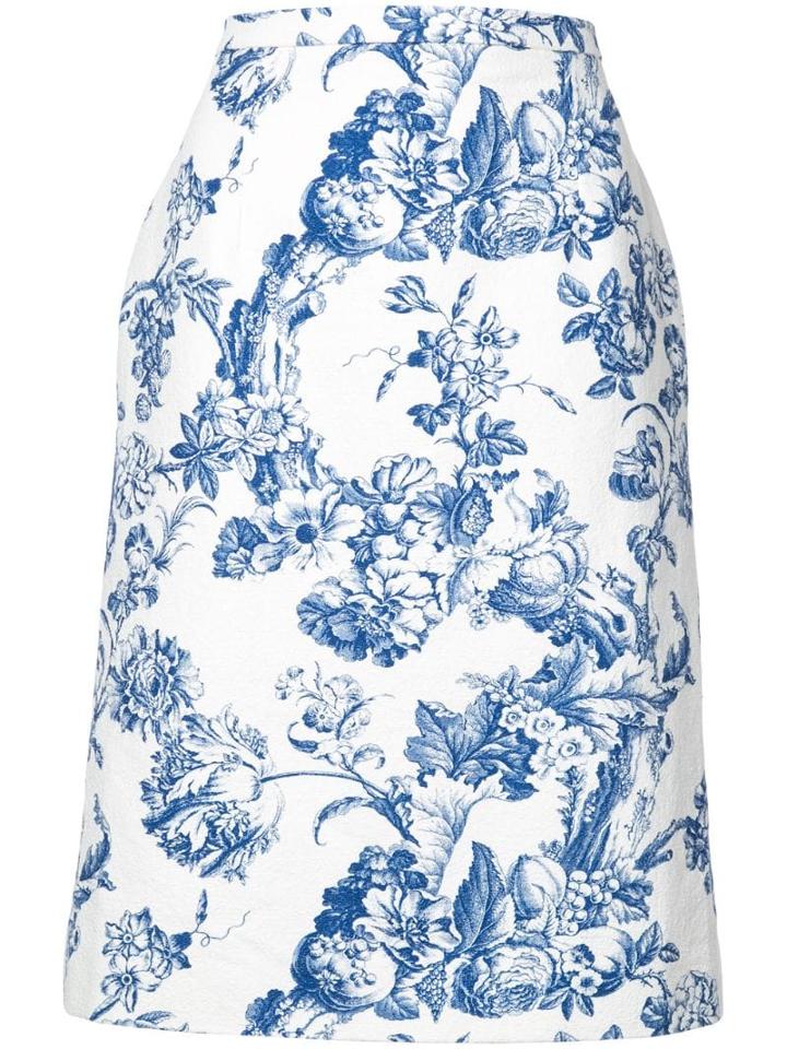 Oscar De La Renta Floral Print Midi Skirt - White