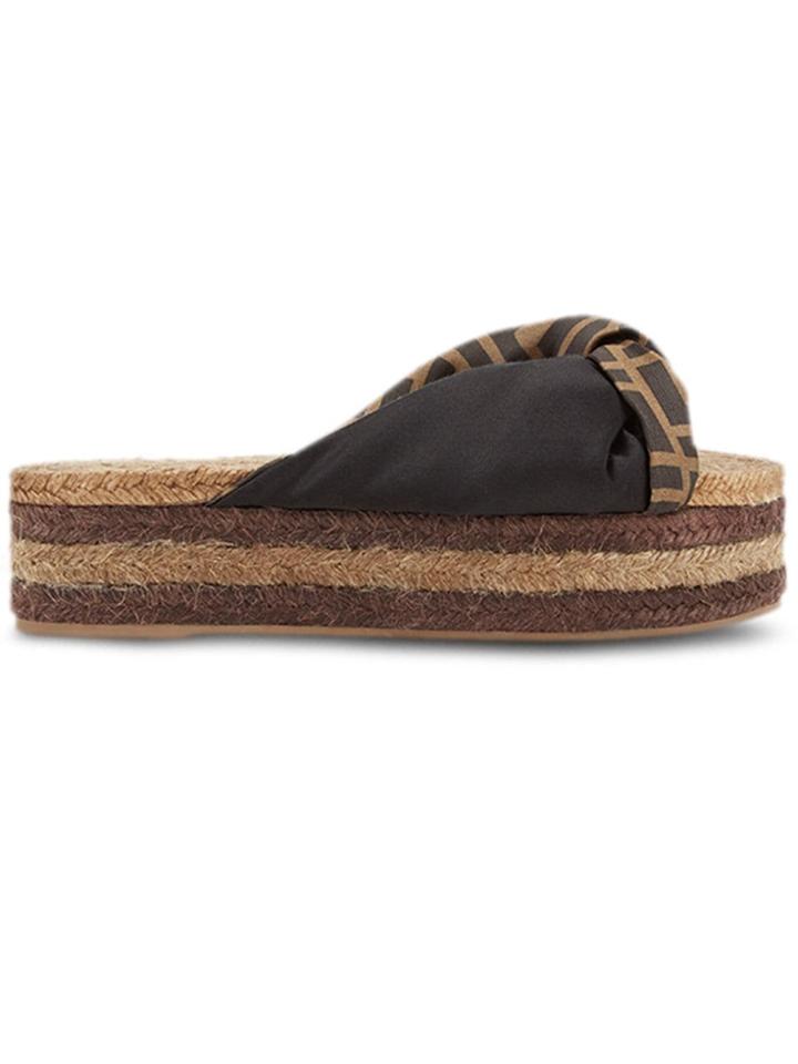 Fendi Twist Detail Platform Slides - Brown