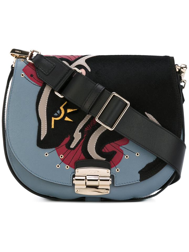 Furla Badger Panel Saddle Bag, Women's, Black, Leather/nylon/polyurethane/metal