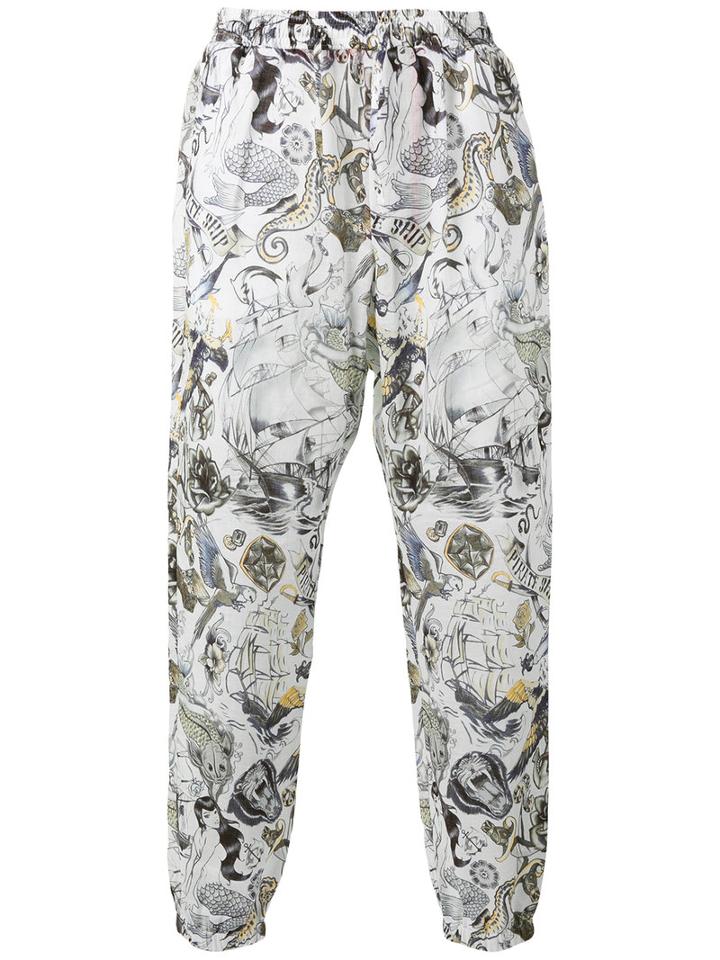 Etro Nautical Print Trousers, Men's, Size: 54, White, Linen/flax