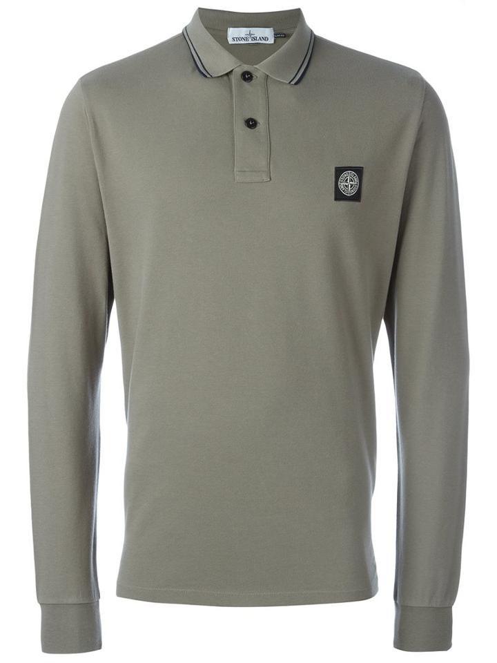 Stone Island Logo Patch Polo Shirt, Men's, Size: Xl, Grey, Cotton/spandex/elastane