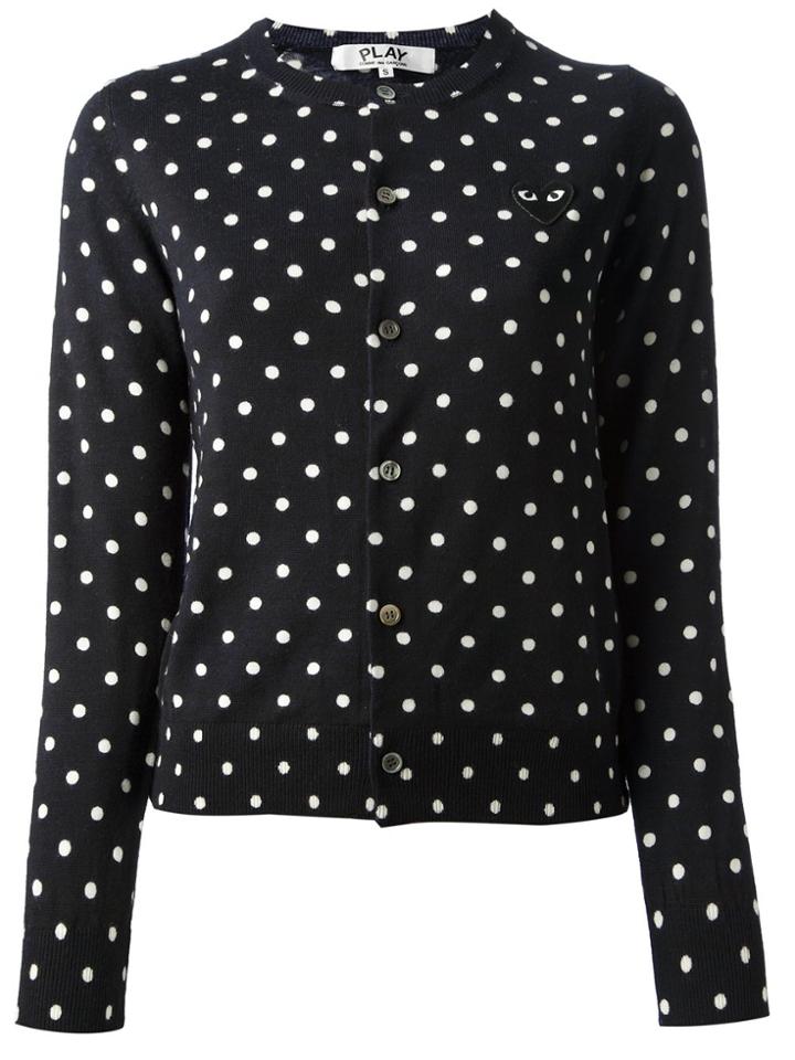 Comme Des Garçons Play Embroidered Heart Polka Dot Cardigan - Blue