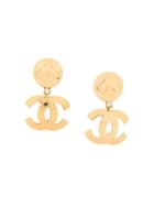 Chanel Pre-owned Chanel Logo Drop Earrings - Gold
