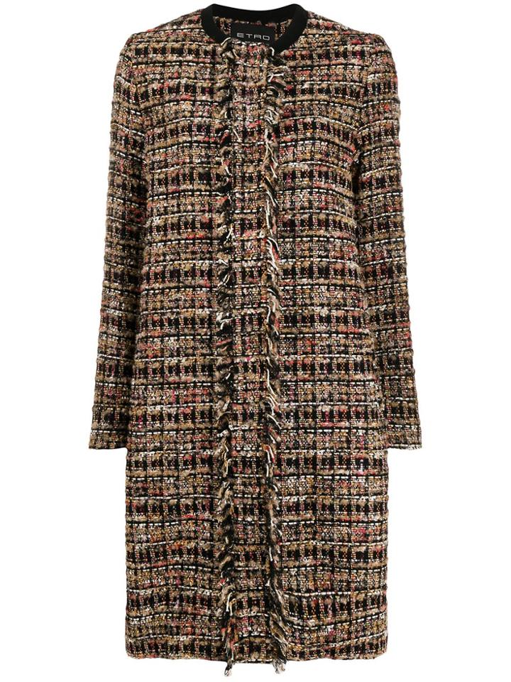 Etro Fringed Tweed Coat - Brown