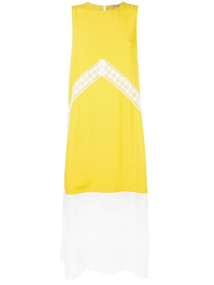 No21 - Macramé Hem Flared Dress - Women - Silk/polyester/acetate - 42, Yellow/orange, Silk/polyester/acetate