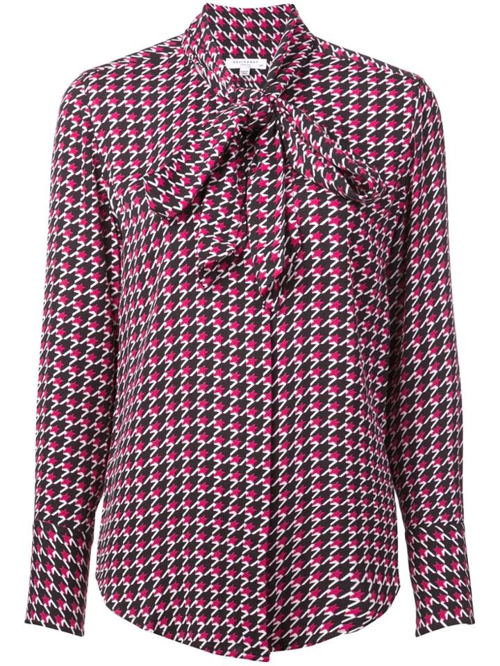 Equipment Houndstooth Print Pussy Bow Blouse - Black