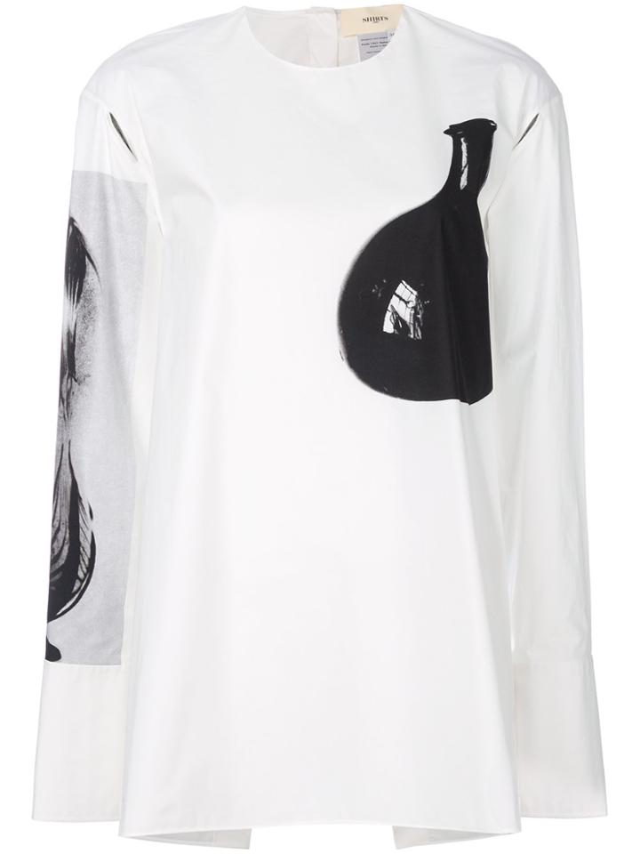 Ports 1961 Oversized Abstract Print Round Neck Shirt - White