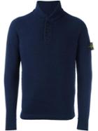 Stone Island Buttoned Neck Jumper, Men's, Size: Large, Blue, Polyamide/wool