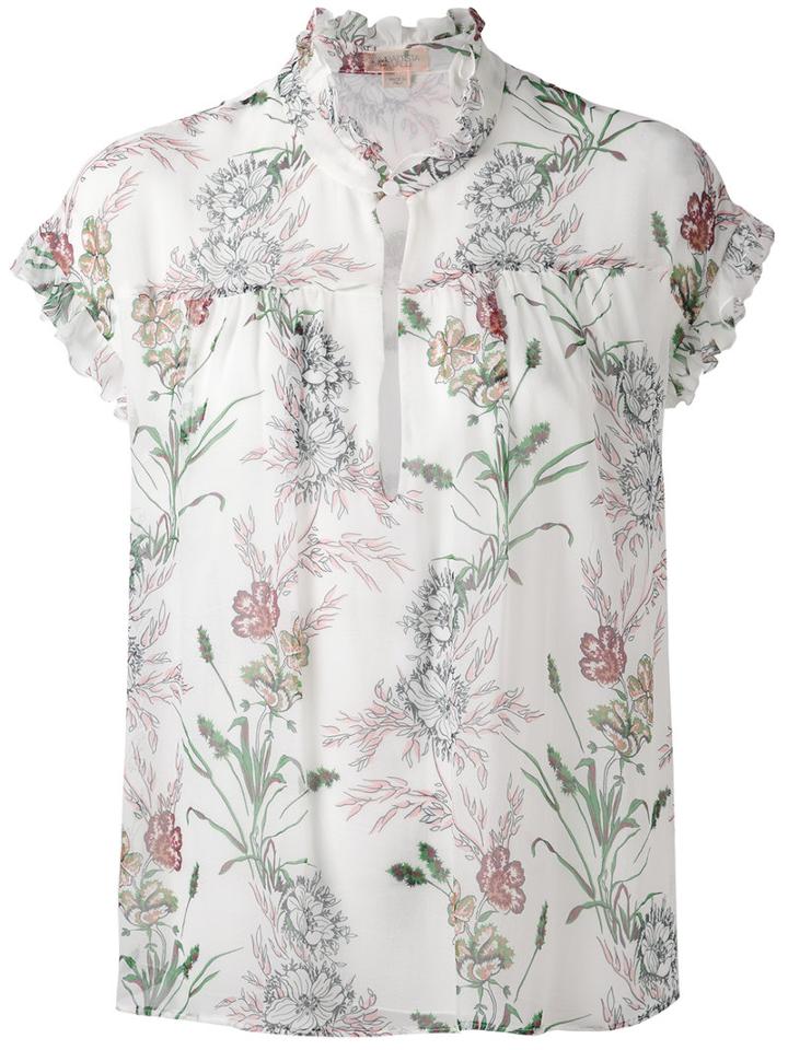 Giambattista Valli - Floral Print Ruffled Blouse - Women - Silk - 44, White, Silk