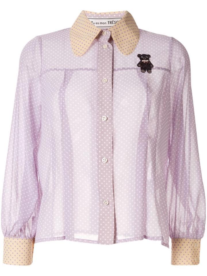 Tu Es Mon Trésor Sheer Polka Dot Shirt - Purple