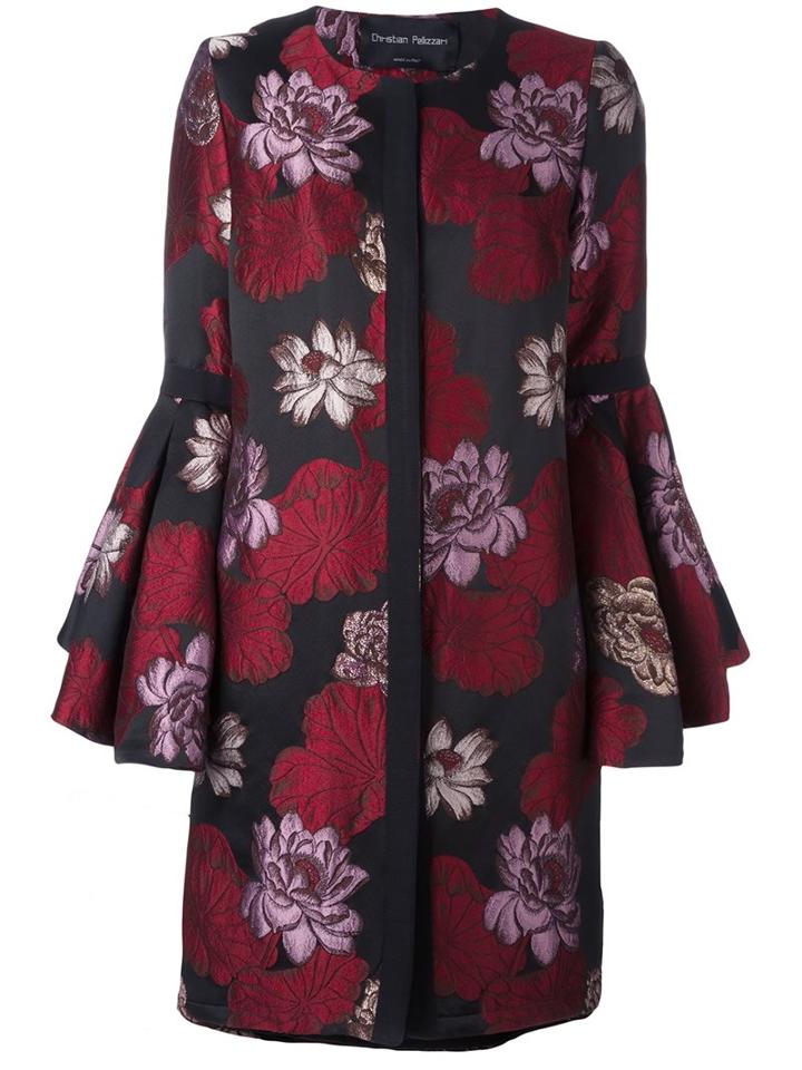 Christian Pellizzari Ruched Embroidered Floral Cape, Women's, Size: 40, Red, Viscose/polyester/polyamide/polyimide