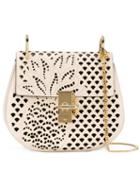 Chloé Perforated Drew Shoulder Bag, Women's, White, Calf Leather/calf Suede