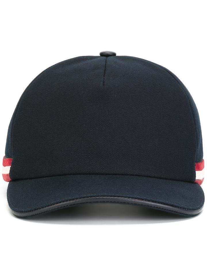 Bally Contrast Stripe Baseball Cap, Men's, Size: 58, Blue, Cotton/lamb Skin