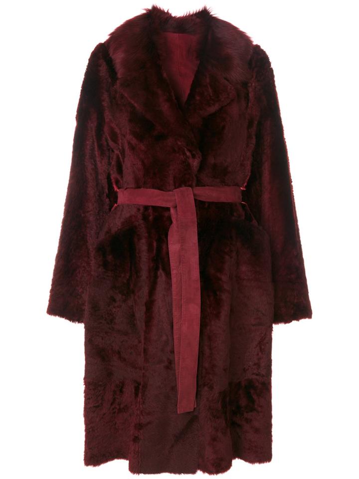 Yves Salomon Tie Coat - Red