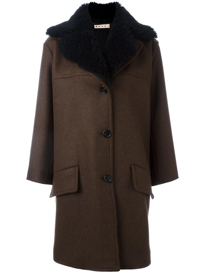 Marni Shearling Collar Coat, Women's, Size: 40, Brown, Cotton/sheep Skin/shearling/polyamide/virgin Wool