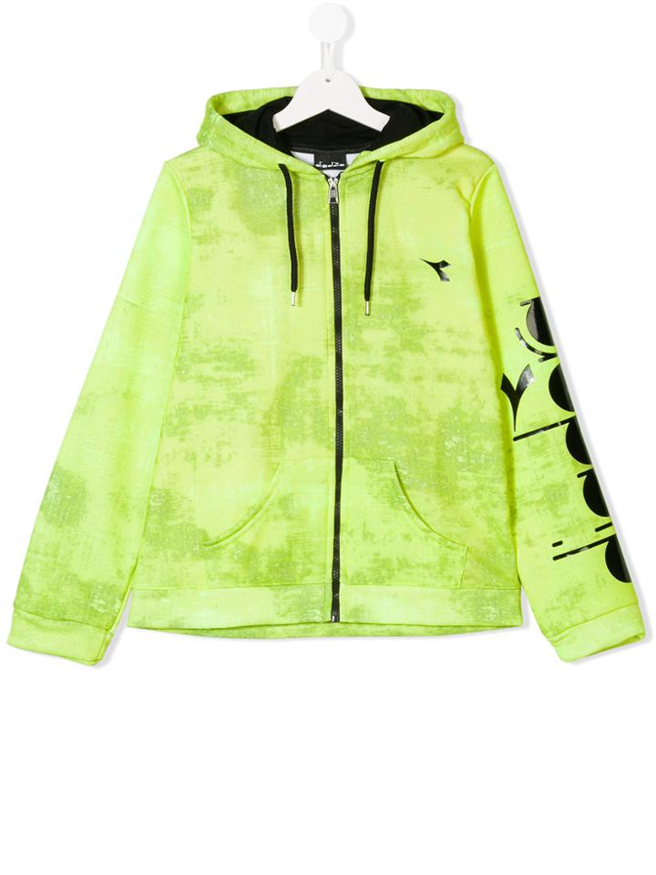 Diadora Junior Logo Print Zipped Hoodie - Green