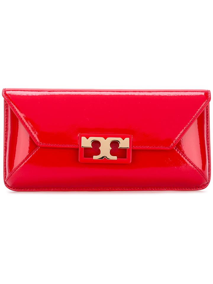 Tory Burch Gold Buckle Clutch, Women's, Red, Patent Leather
