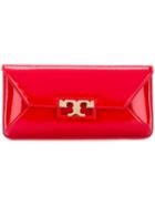 Tory Burch Gold Buckle Clutch, Women's, Red, Patent Leather