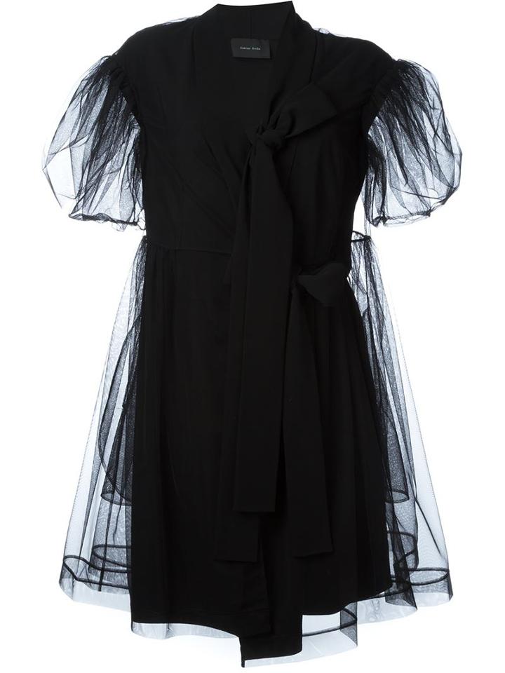 Simone Rocha Tulle Overlay Pleated Dress, Women's, Size: 8, Black, Viscose/spandex/elastane