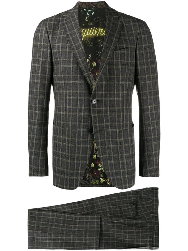 Etro Check Print Suit - Grey