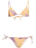 Double Rainbouu Gold Class Triangle Bikini With Palm Print - Yellow &
