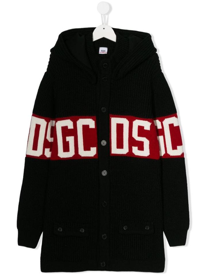Gcds Kids Teen Hooded Coat - Black