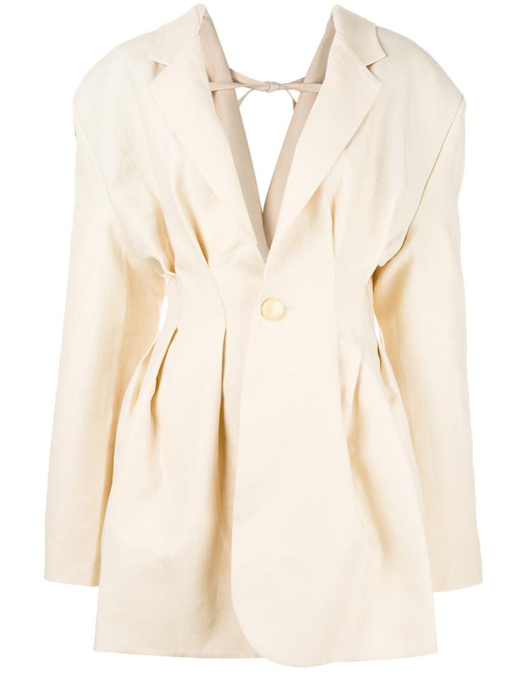 Jacquemus V-back Pleated Blazer, Women's, Size: 38, White, Linen/flax/viscose/cotton