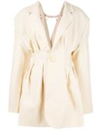 Jacquemus V-back Pleated Blazer, Women's, Size: 38, White, Linen/flax/viscose/cotton