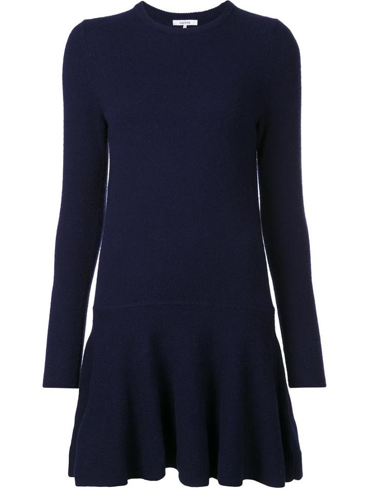 Ganni Drop Waist Knitted Dress, Women's, Size: Small, Blue, Polyamide/yak/merino